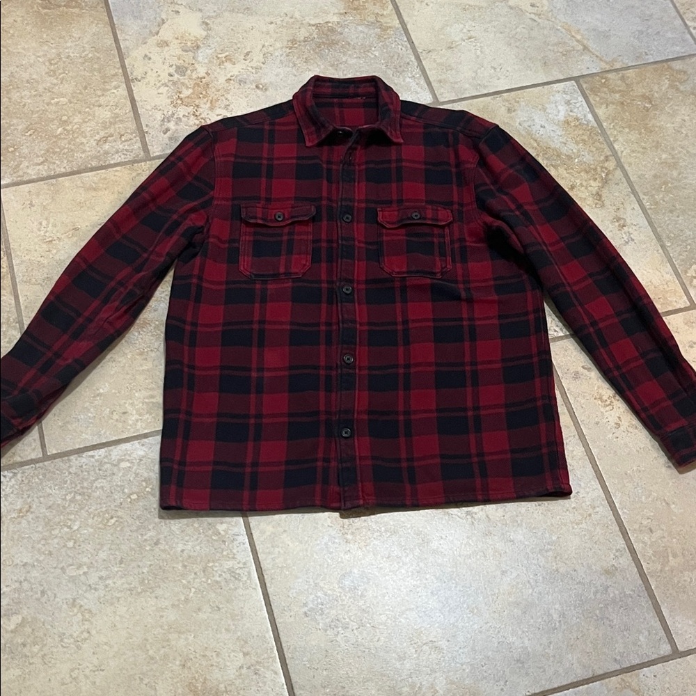 Maroon Red and Black Heavy Flannel Plaid Button-Up Shirt